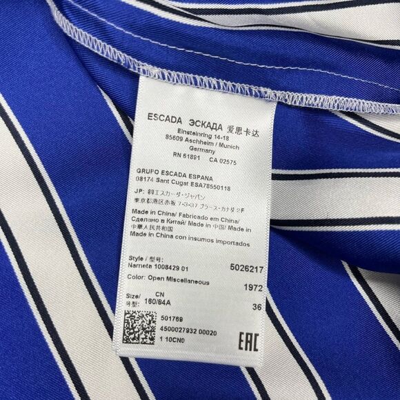 Escada 100%Silk royal blue/white striped blouse sz 36 small - Picture 3 of 7
